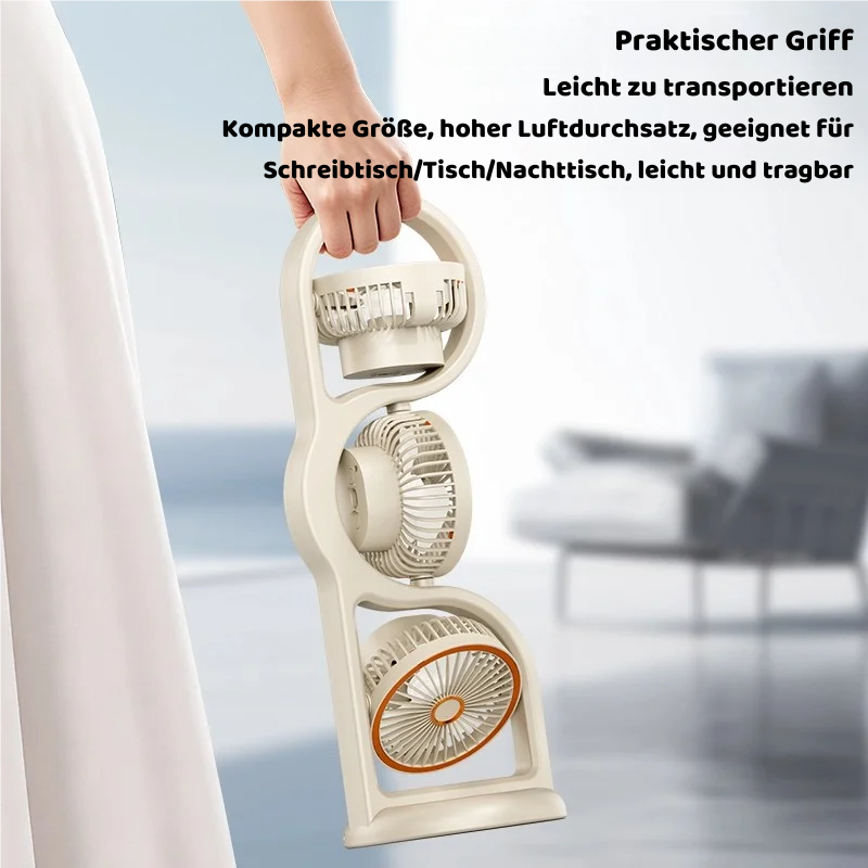 Tragbarer USB Ventilator mit 3 Köpfen & 5 Stufen Kühlung