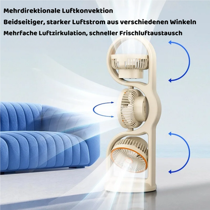 Tragbarer USB Ventilator mit 3 Köpfen & 5 Stufen Kühlung