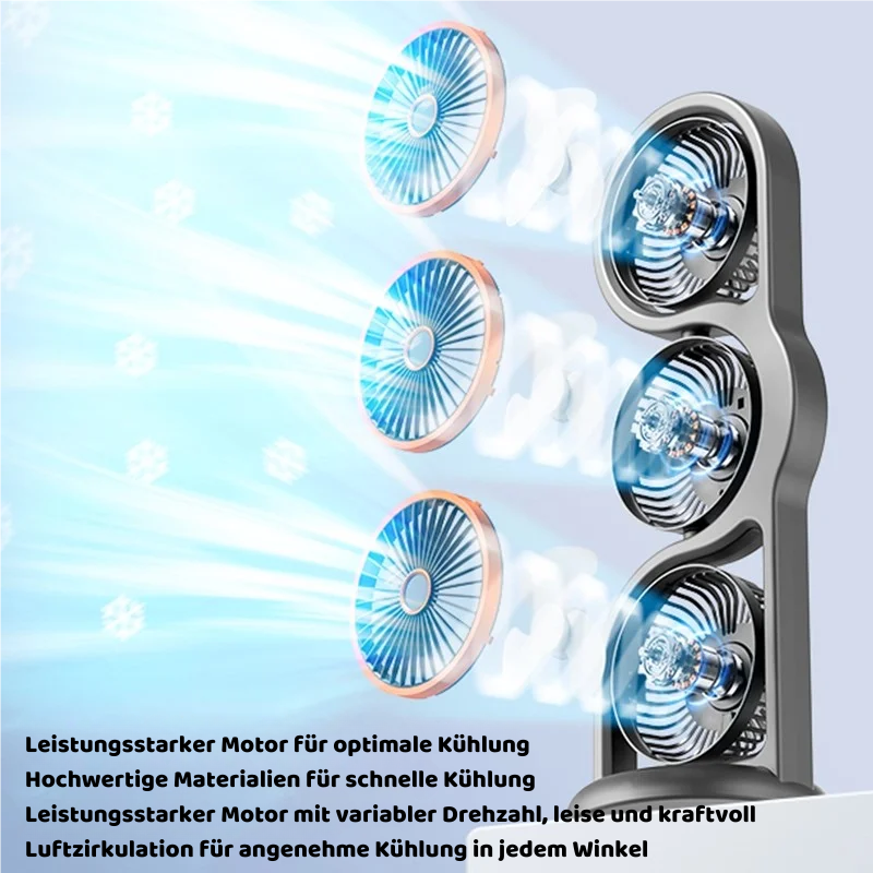 Tragbarer USB Ventilator mit 3 Köpfen & 5 Stufen Kühlung