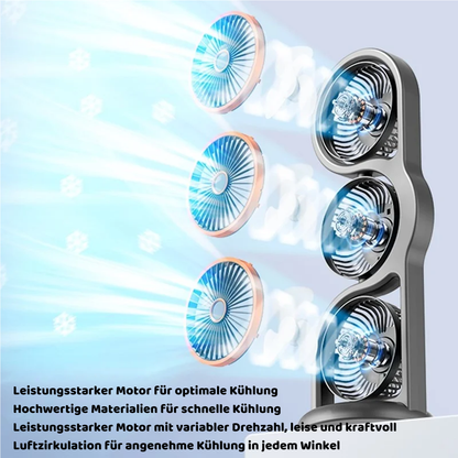 Tragbarer USB Ventilator mit 3 Köpfen & 5 Stufen Kühlung