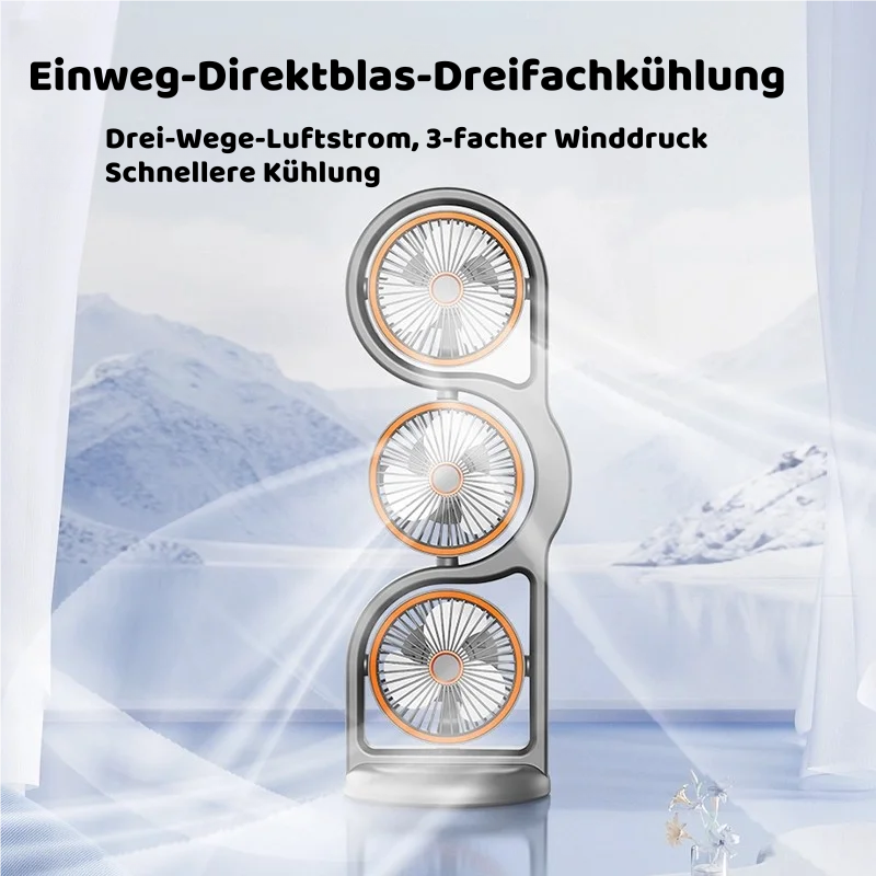 Tragbarer USB Ventilator mit 3 Köpfen & 5 Stufen Kühlung