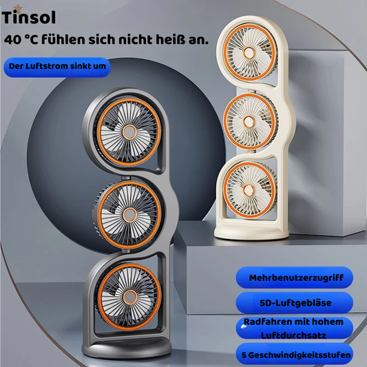 Tragbarer USB Ventilator mit 3 Köpfen & 5 Stufen Kühlung