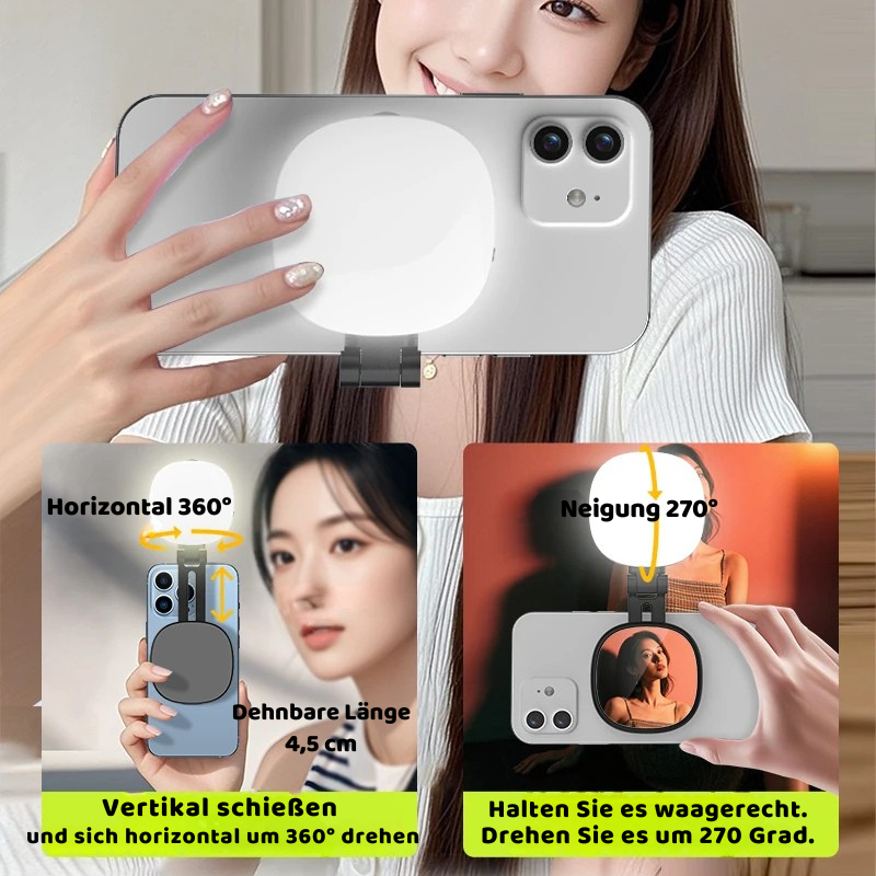 2-in-1 Selfie Spiegel mit LED Licht – Magnetisch & Verstellbar
