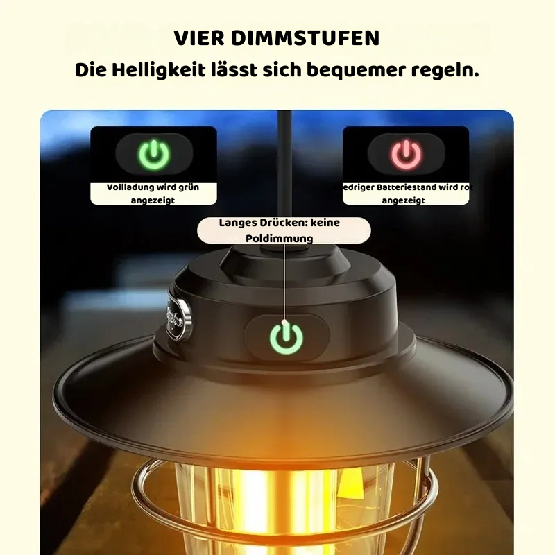 Retro LED Campinglampe – dimmbar & wiederaufladbar