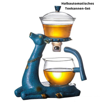 Premium Glas Teekanne mit Magnet-System & stilvollem Hirsch