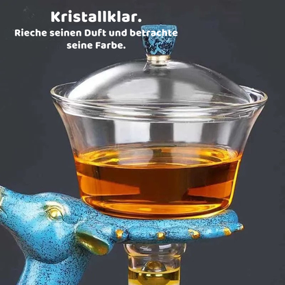 Premium Glas Teekanne mit Magnet-System & stilvollem Hirsch
