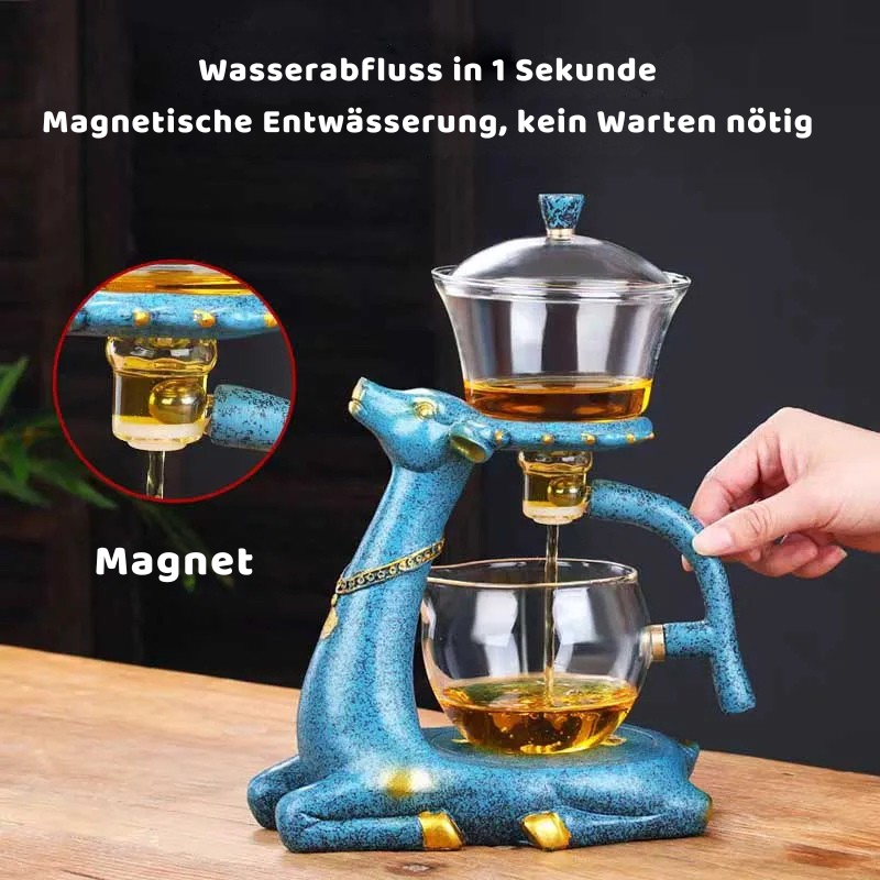 Premium Glas Teekanne mit Magnet-System & stilvollem Hirsch