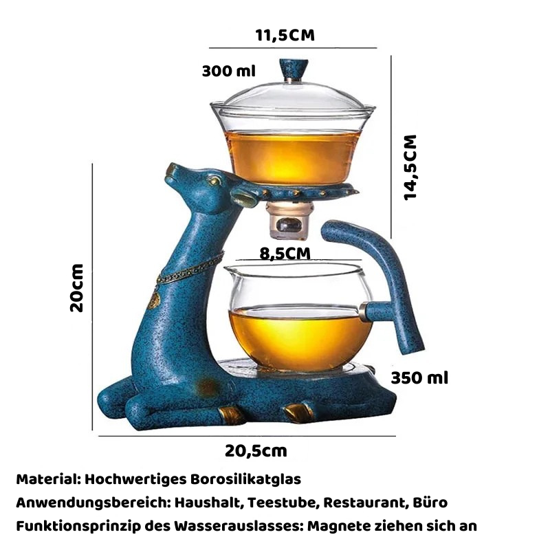 Premium Glas Teekanne mit Magnet-System & stilvollem Hirsch