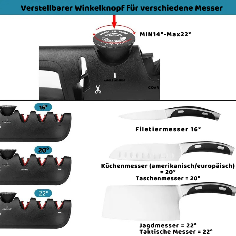 Präziser 4-Stufen Messerschärfer mit Winkelanpassung