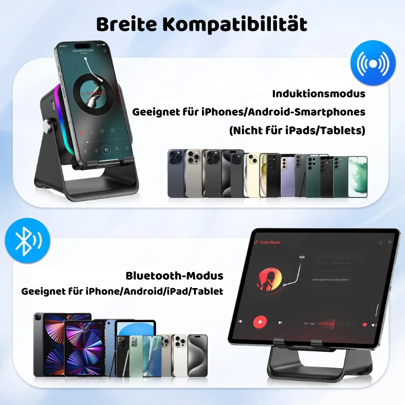 2in1 Bluetooth Lautsprecher mit LED & Smartphone Halter