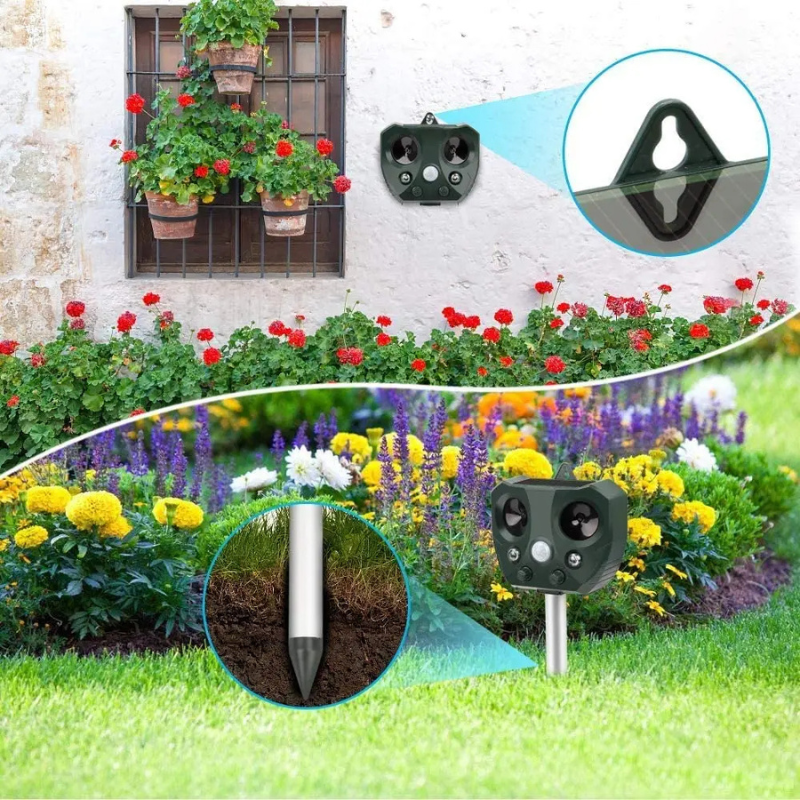 Solar Tierabwehrgerät mit Ultraschall & LED Schutz