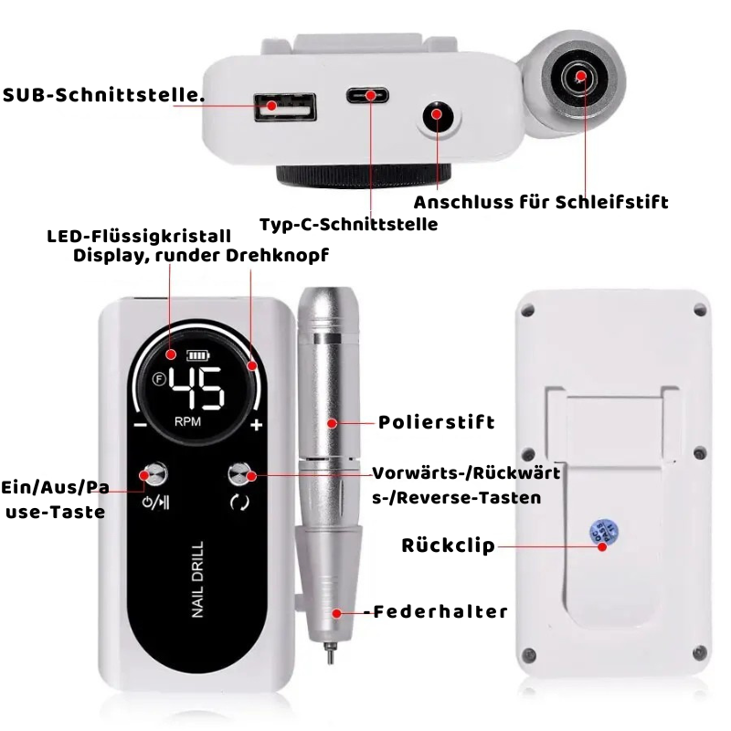 Profi Nagel Bohren mit LCD Anzeige– Leise & Leistungsstark