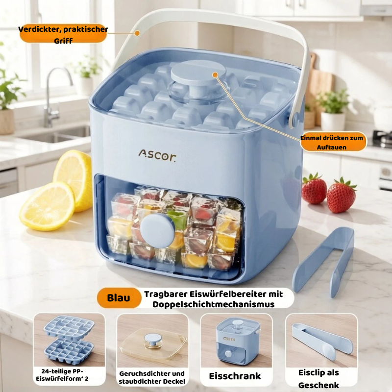 One-Press Eiswürfelform mit Box & Zange – 48 Fächer Komfort