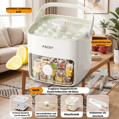 One-Press Eiswürfelform mit Box & Zange – 48 Fächer Komfort