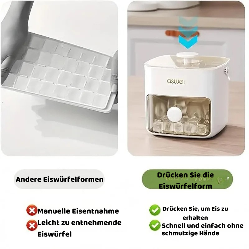 One-Press Eiswürfelform mit Box & Zange – 48 Fächer Komfort