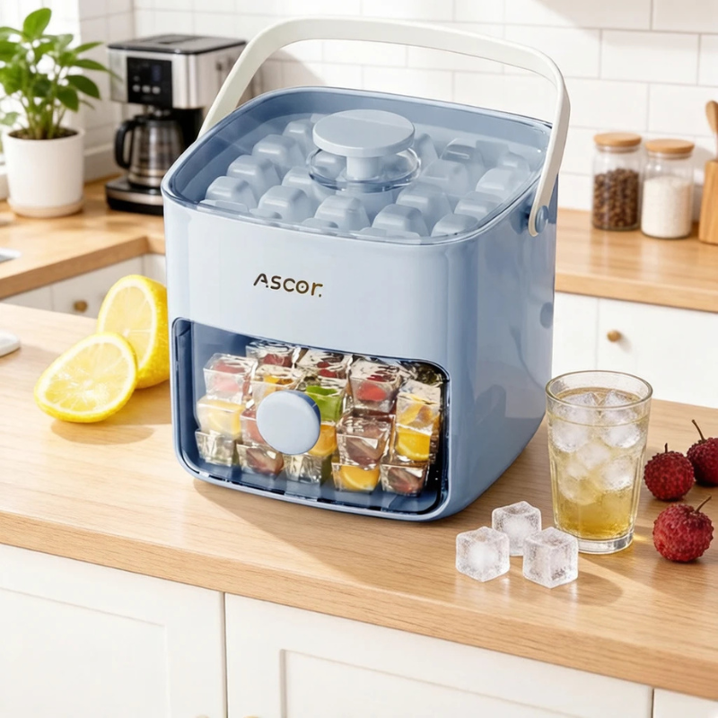 One-Press Eiswürfelform mit Box & Zange – 48 Fächer Komfort