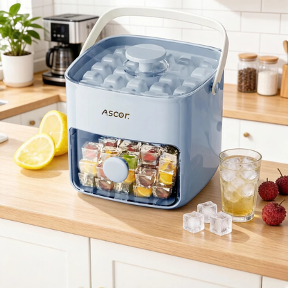 One-Press Eiswürfelform mit Box & Zange – 48 Fächer Komfort