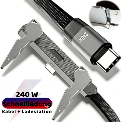Das 240W USB-C Schnellladekabel mit integrierter Halterung & Winkeldesign vereint modernste Technologie mit maximalem Komfort. Dieses innovative Kabel bietet dir nicht nur ultraschnelles Laden, sondern fungiert gleichzeitig als stabile Handyhalterung – ideal für deinen Alltag.