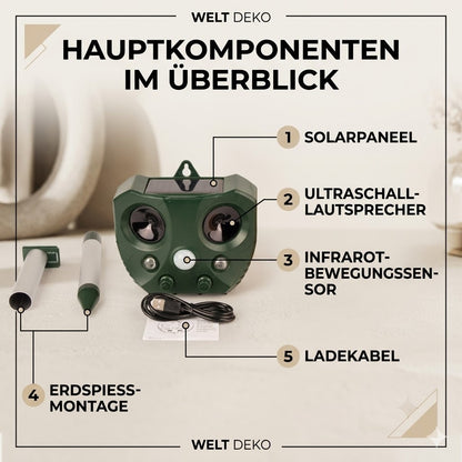 Solar Tierabwehrgerät mit Ultraschall & LED für den Außenbereich