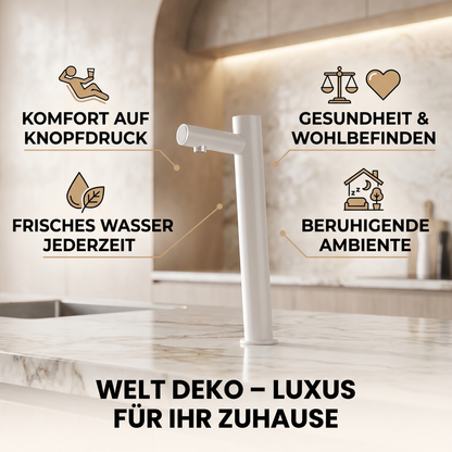 Infographic highlighting the automatic soap dispenser's touchless operation, rechargeable battery, and modern design.