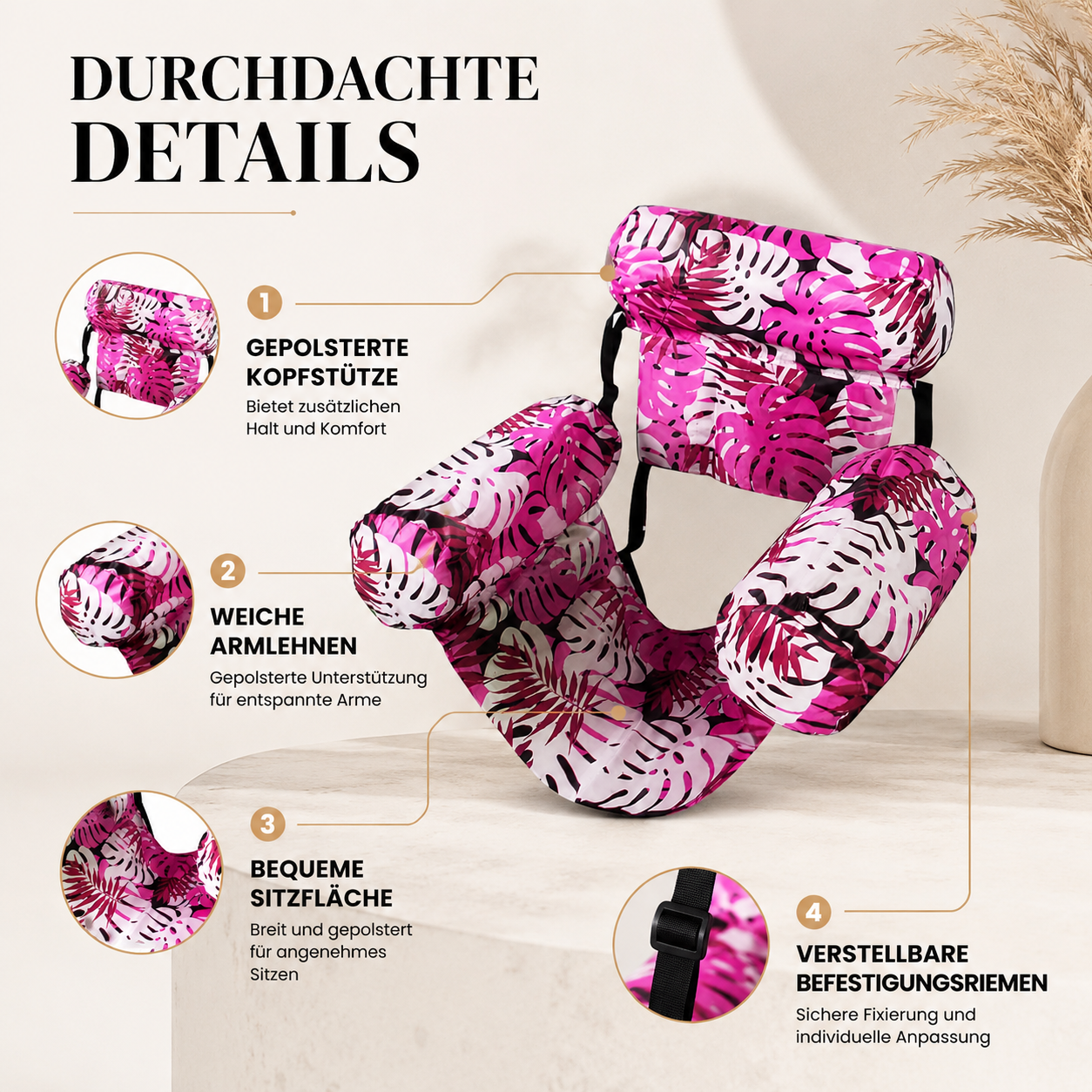 Baby Schwimmsitz mit Sicherheitsgurt, aufblasbarer Konstruktion und sicherem Halt für Kleinkinder im Wasser.