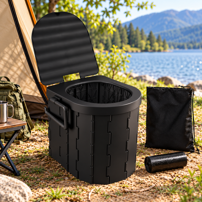 Tragbare faltbare Campingtoilette mit Deckel & Aufbewahrungstasche