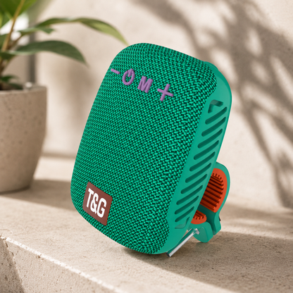 Tragbarer Bluetooth-Lautsprecher in Türkis mit Befestigungsclip