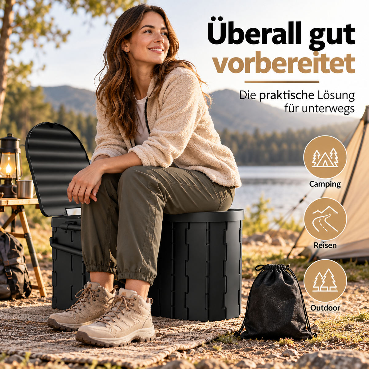 Tragbare faltbare Campingtoilette für Camping, Reisen und unterwegs