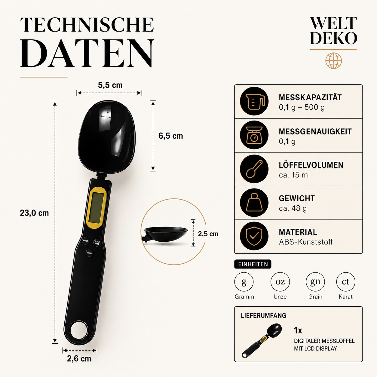 Digitaler Messlöffel mit LCD Display für präzises Abmessen