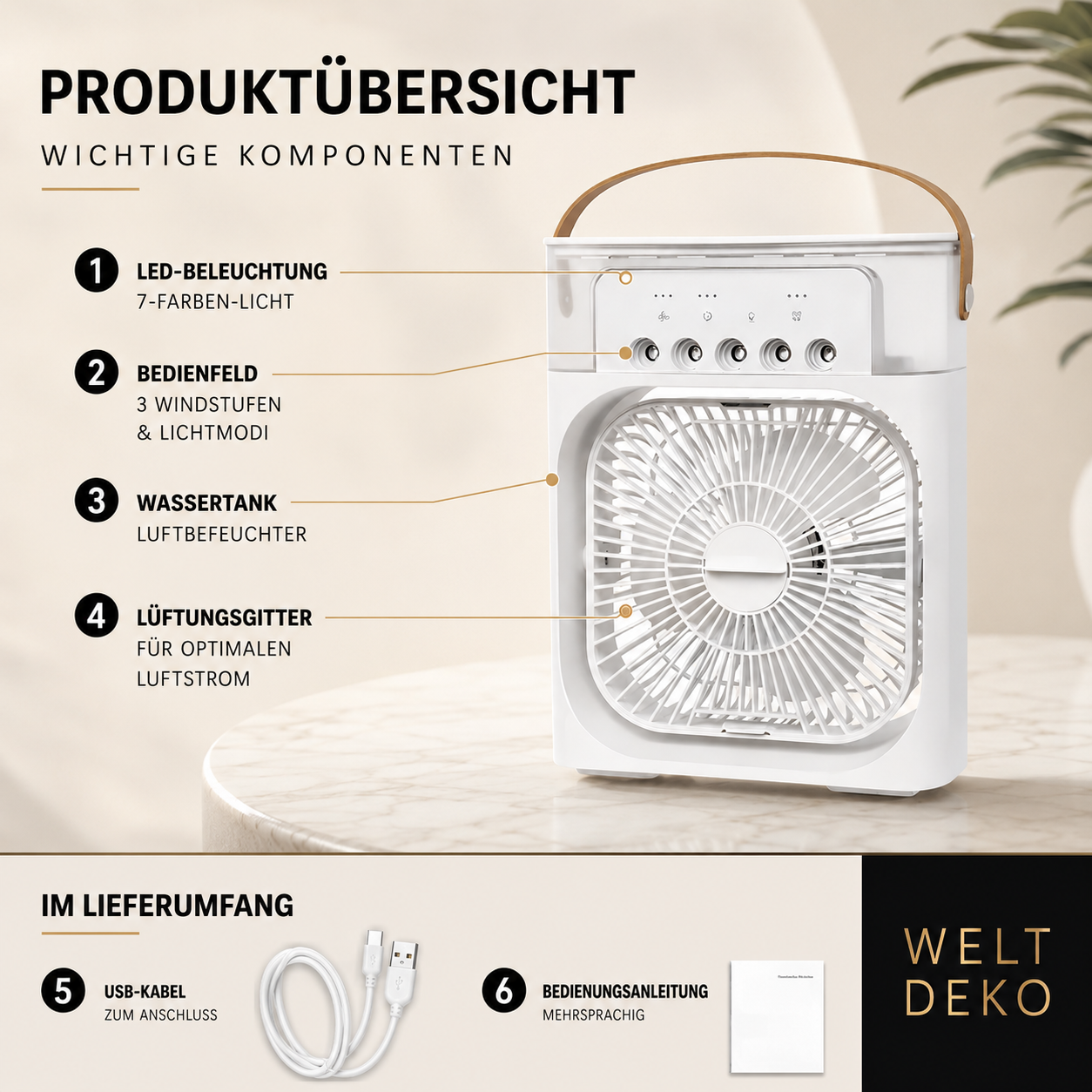 Tragbarer Mini Klimaanlage Ventilator mit LED & USB