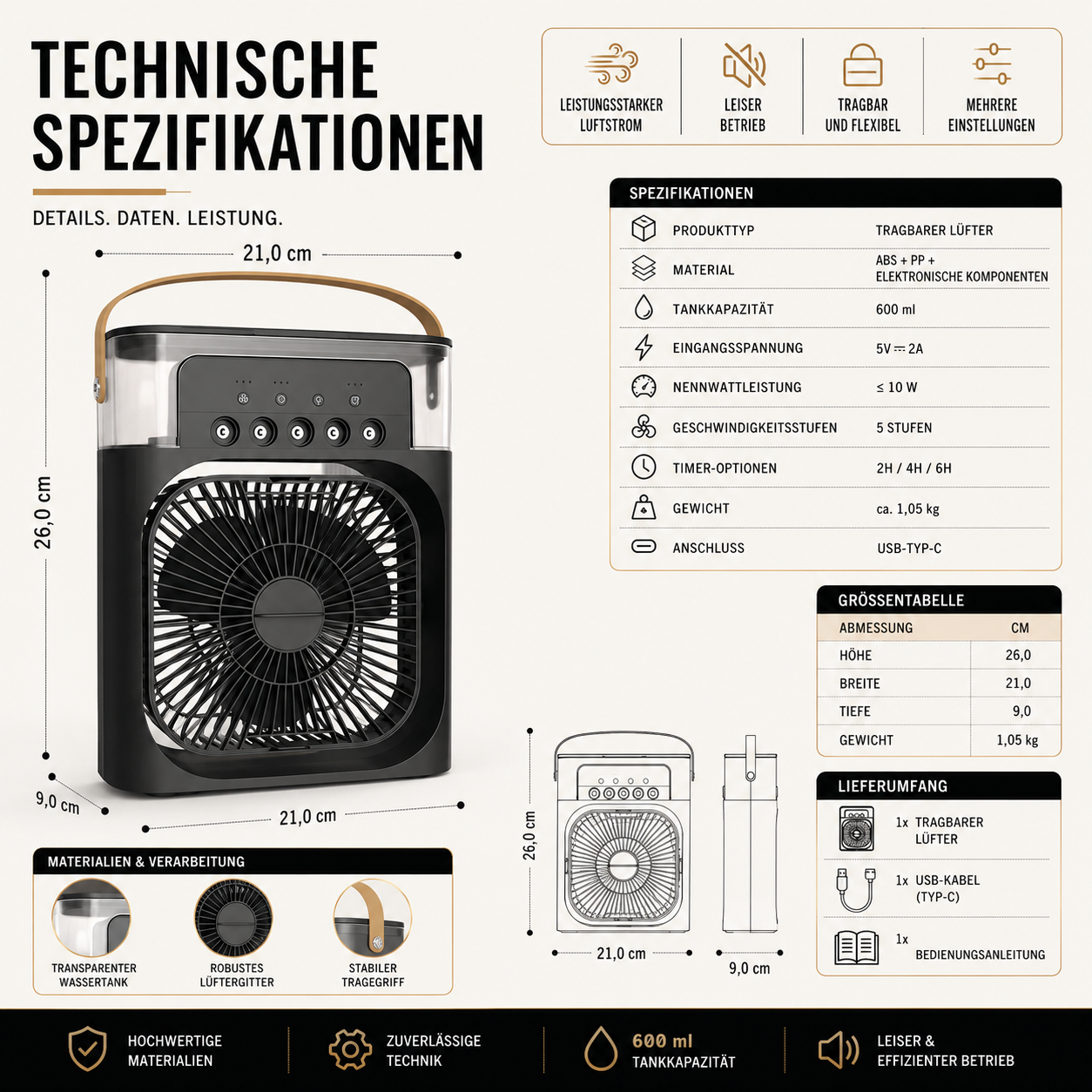Tragbarer Mini Klimaanlage Ventilator mit LED & USB