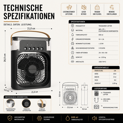 Tragbarer Mini Klimaanlage Ventilator mit LED & USB