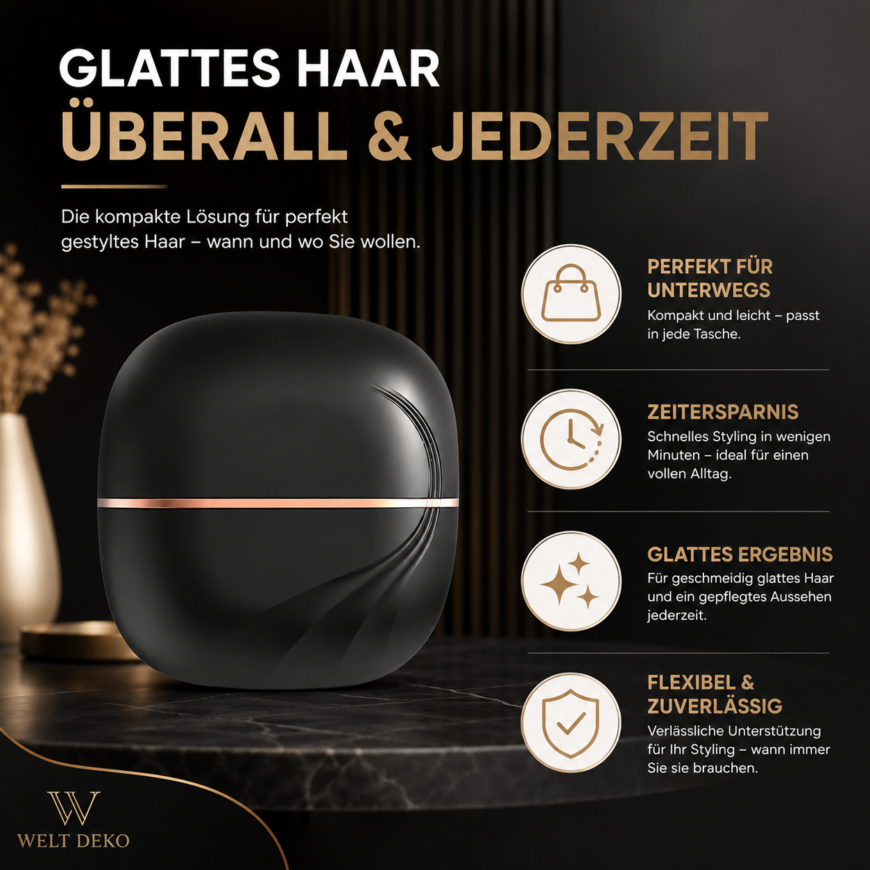 Mini Haar Glätteisen Bürste– Glattes Haar überall & jederzeit