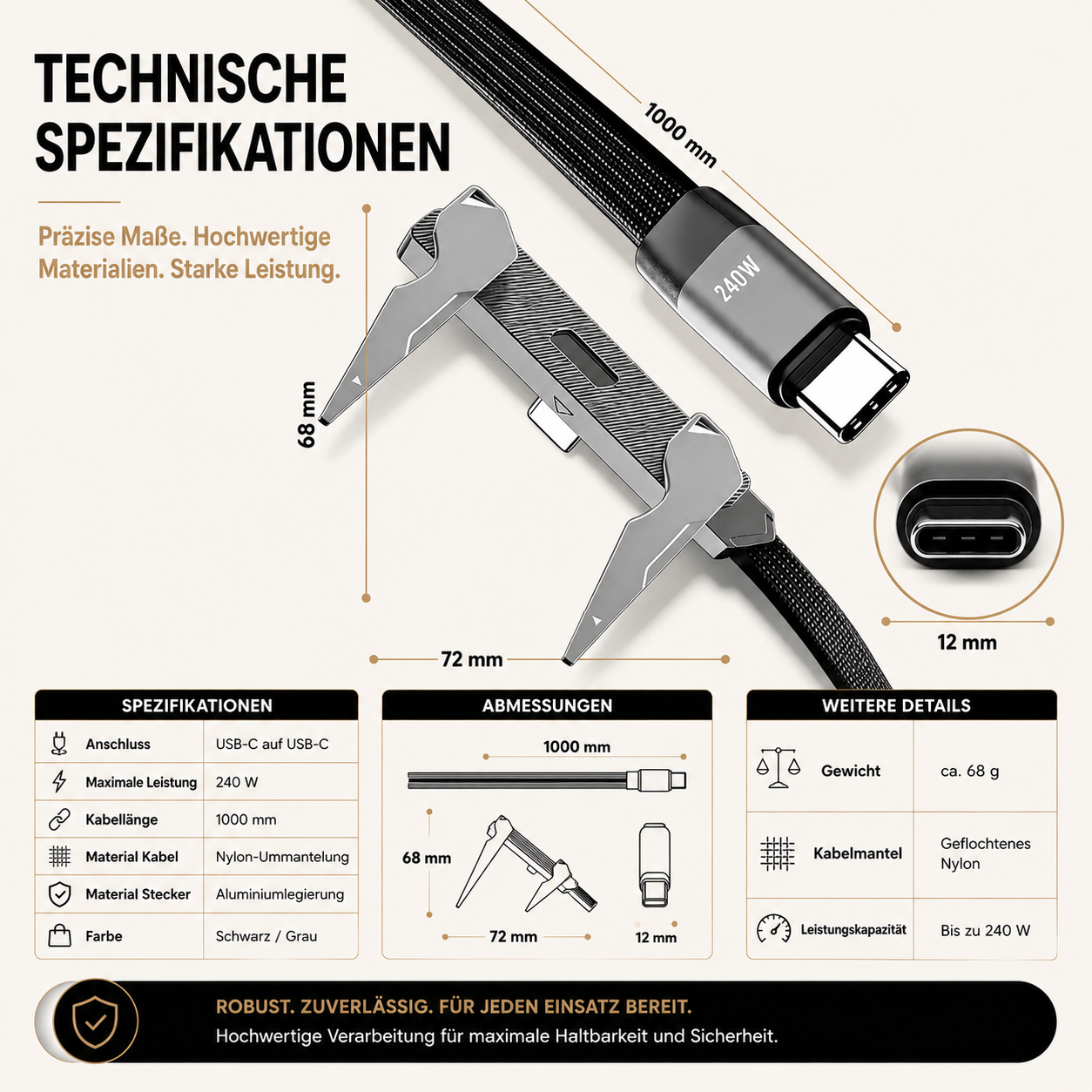 240W USB-C Kabel mit Standfunktion – Schnell & Smart Laden