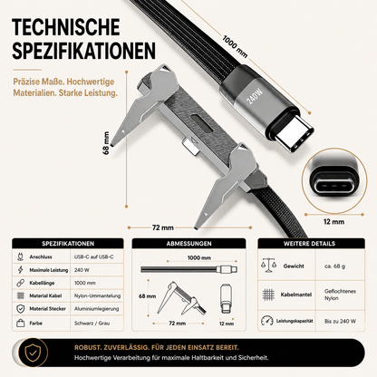 240W USB-C Kabel mit Standfunktion – Schnell & Smart Laden