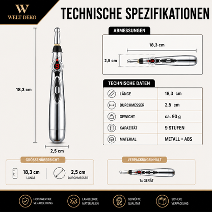 Elektronischer Akupunktur-Massagestift mit 5 Aufsätzen – Tragbares Körpermassagegerät
