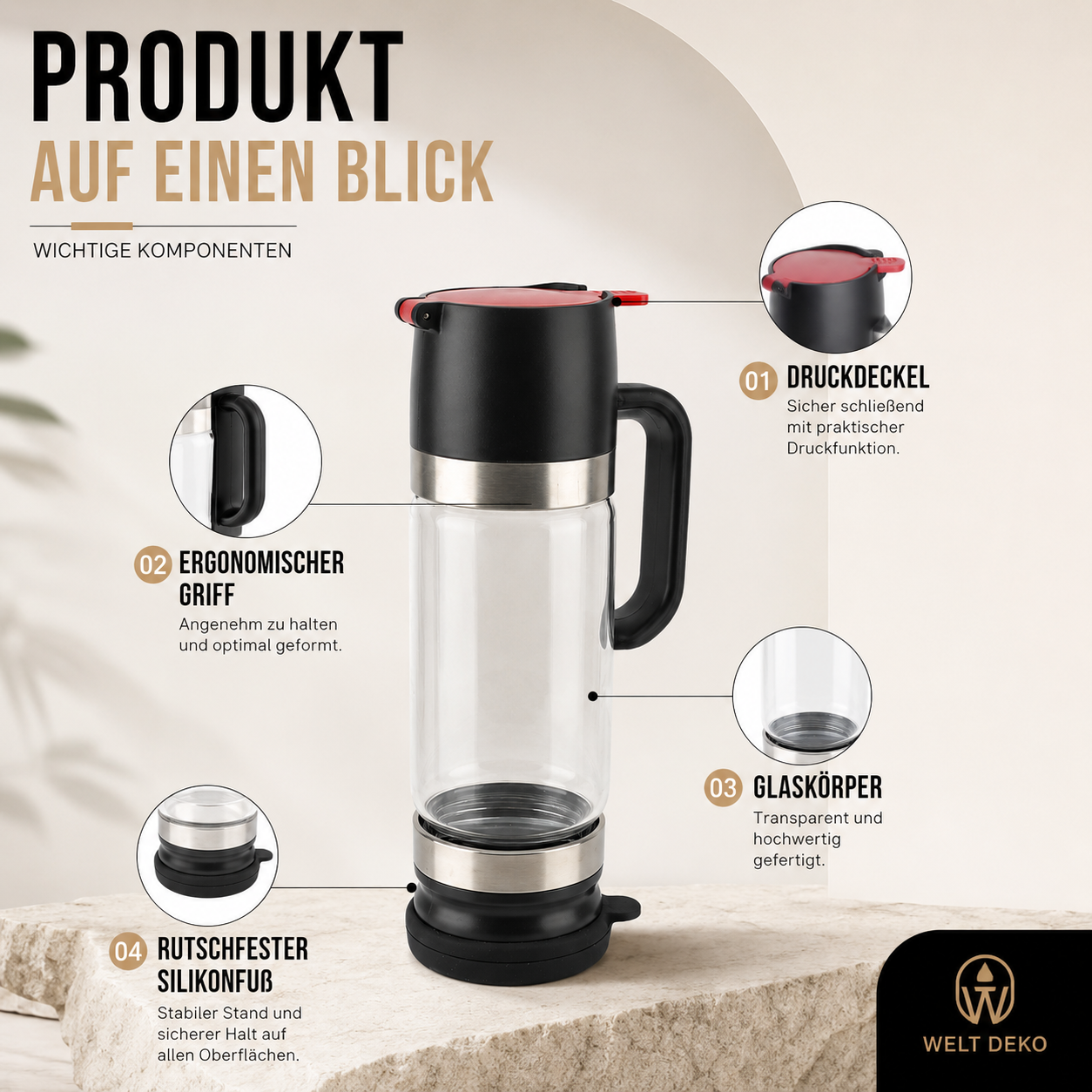 350 ml Glas-Honigspender mit Tropf-Stopp & Komfortgriff