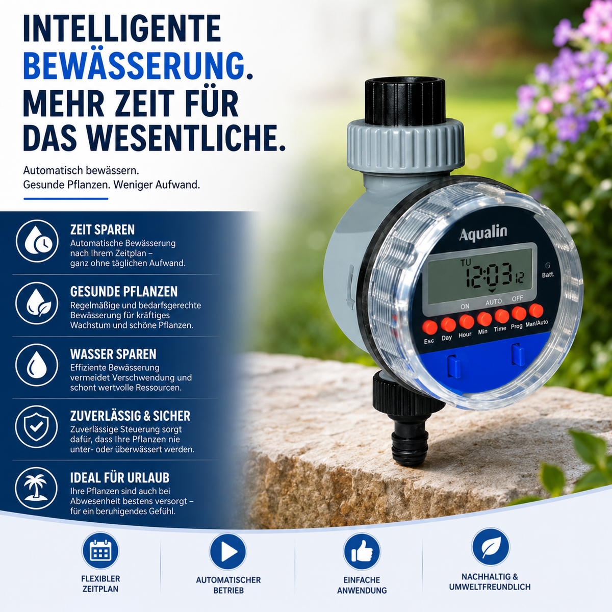Automatische Gartenbewässerung mit digitalem LCD-Timer