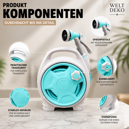 Gartenschlauch-Aufrollset mit verstellbarer Sprühdüse