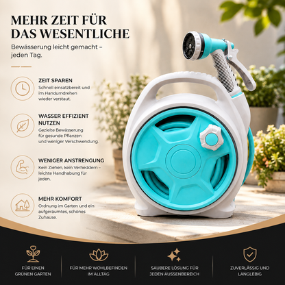 Gartenschlauch-Aufrollset mit verstellbarer Sprühdüse