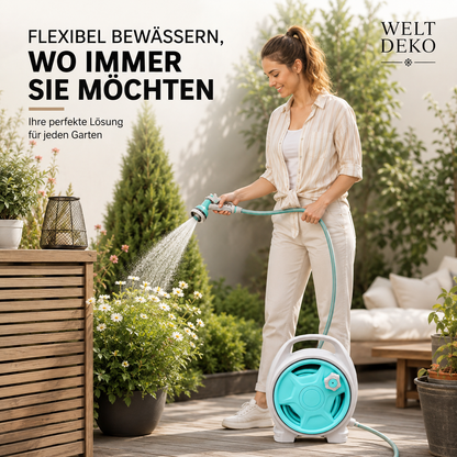 Gartenschlauch-Aufrollset mit verstellbarer Sprühdüse