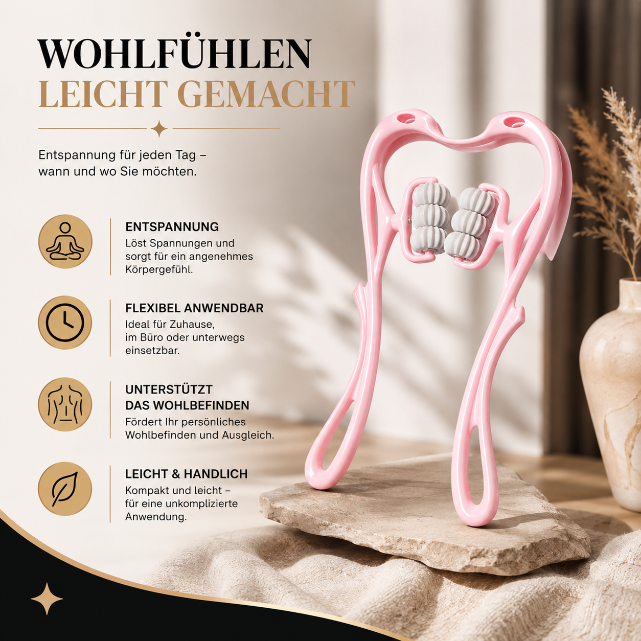Ergonomischer Nackenmassage-Roller mit 6 Rollen für entspannende Selbstmassage