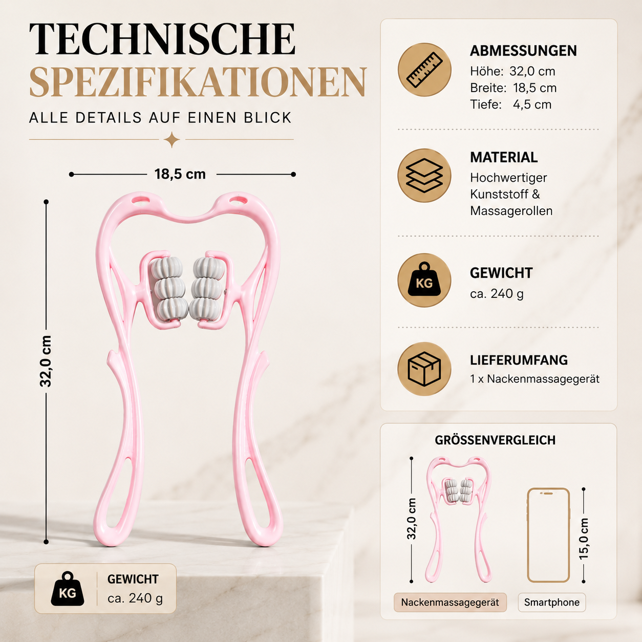 Ergonomischer Nackenmassage-Roller mit 6 Rollen für entspannende Selbstmassage