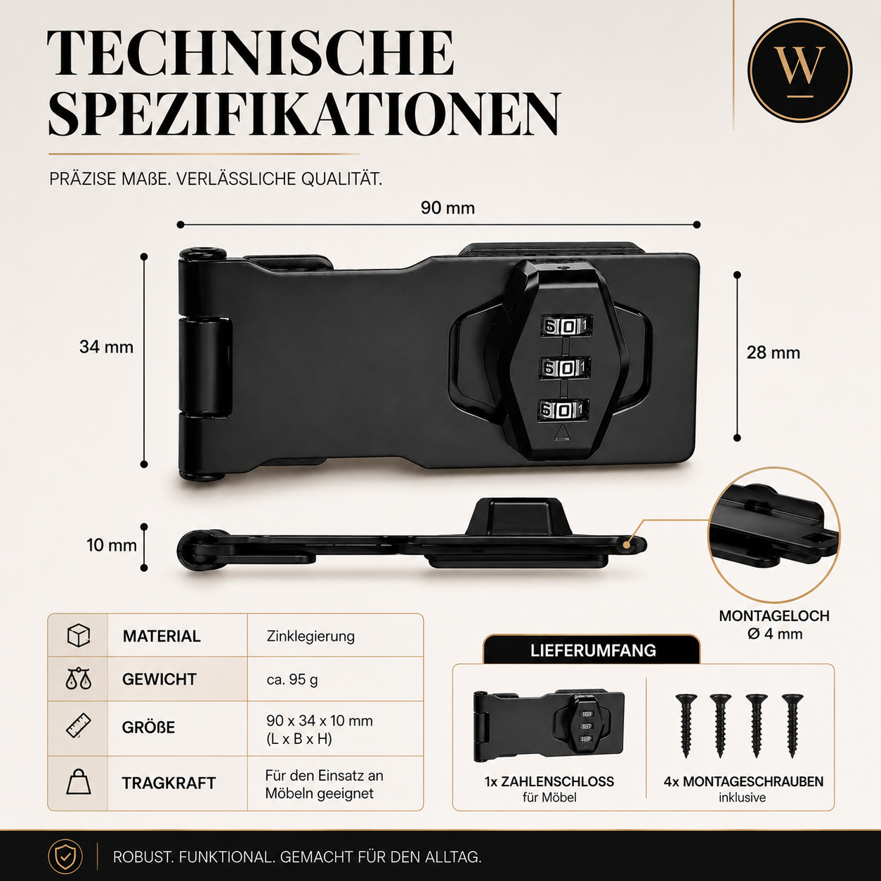 3-stelliges Zahlenschloss für Möbel – Schlüssellose Sicherheit