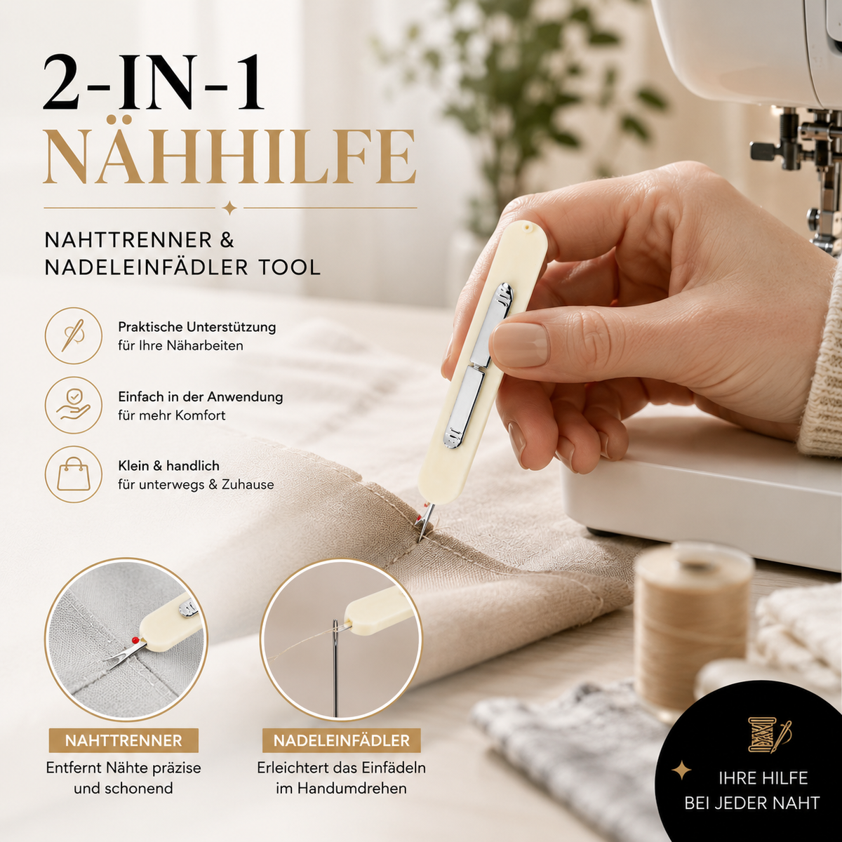2-in-1 Nähhilfe – Nahttrenner & Nadeleinfädler