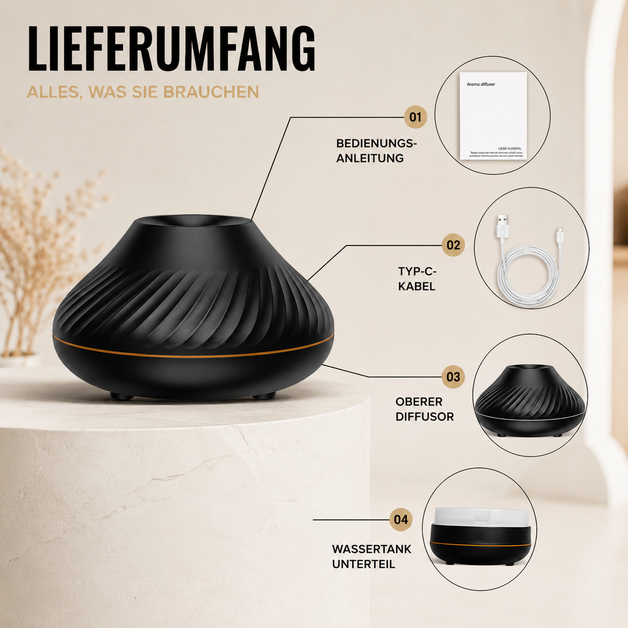 Ultraschall-Aroma-Diffuser mit Flammenlicht & 130-ml-Wassertank