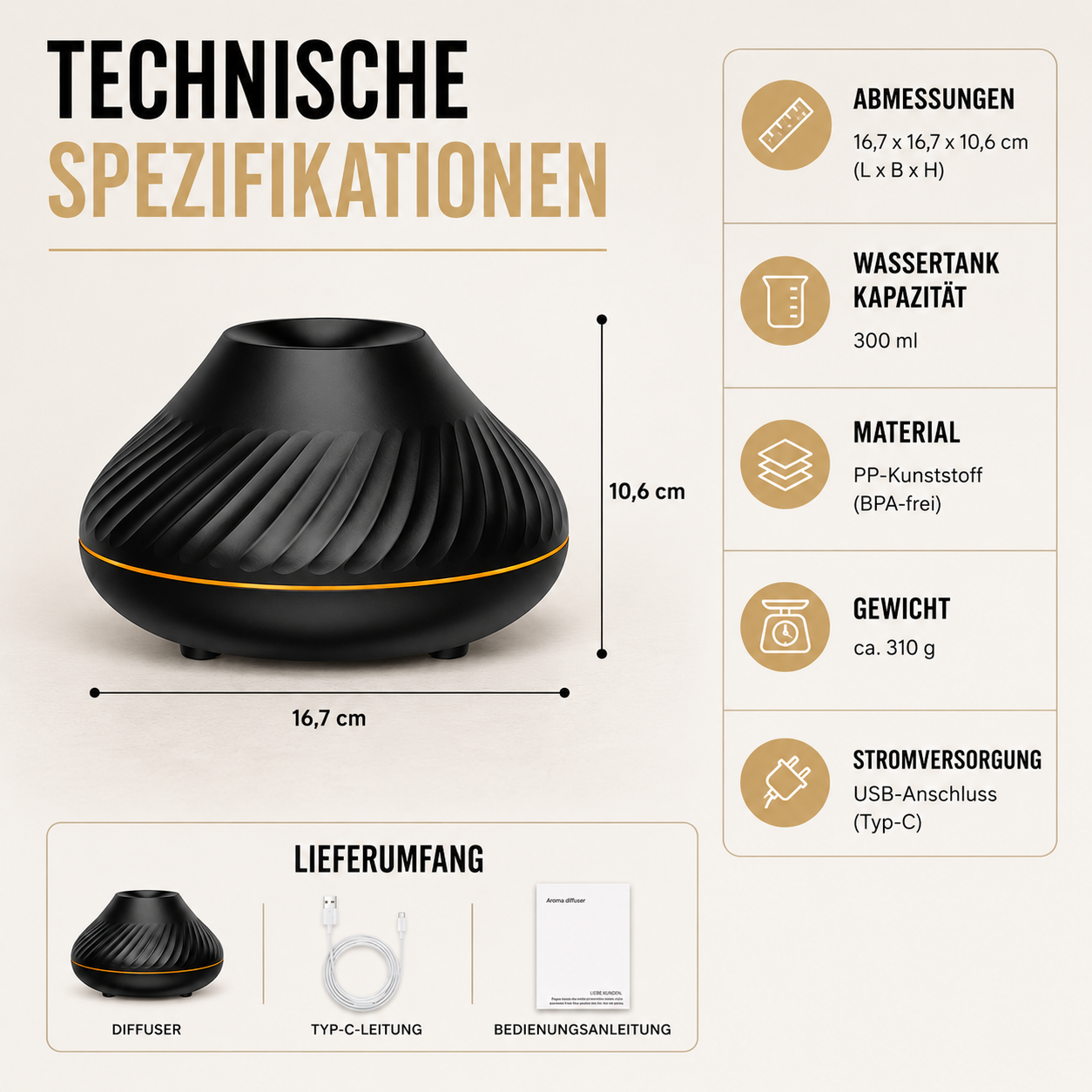 Ultraschall-Aroma-Diffuser mit Flammenlicht & 130-ml-Wassertank