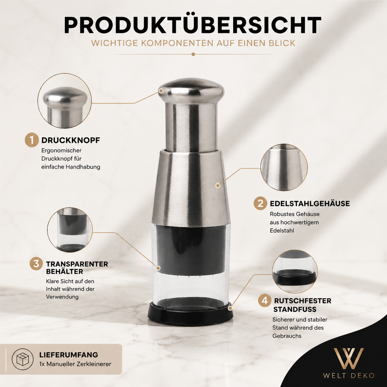 2-in-1 Knoblauchpresse & Mini Zerkleinerer aus Edelstahl