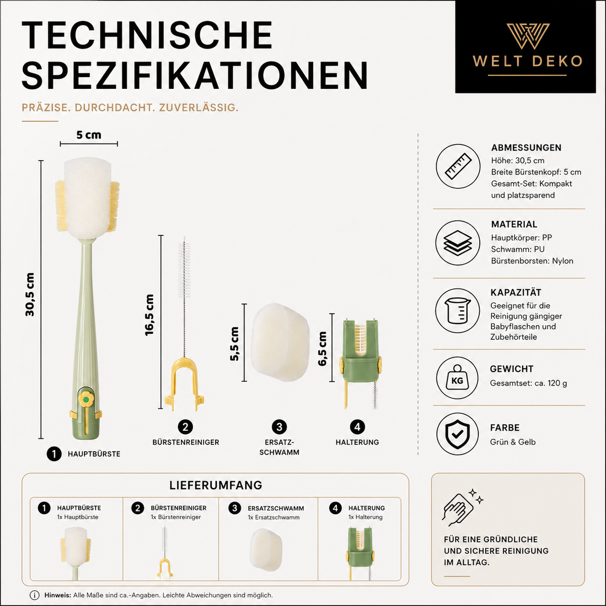 Multifunktionale Flaschenbürste – Gründliche Reinigung für Flaschen & Becher