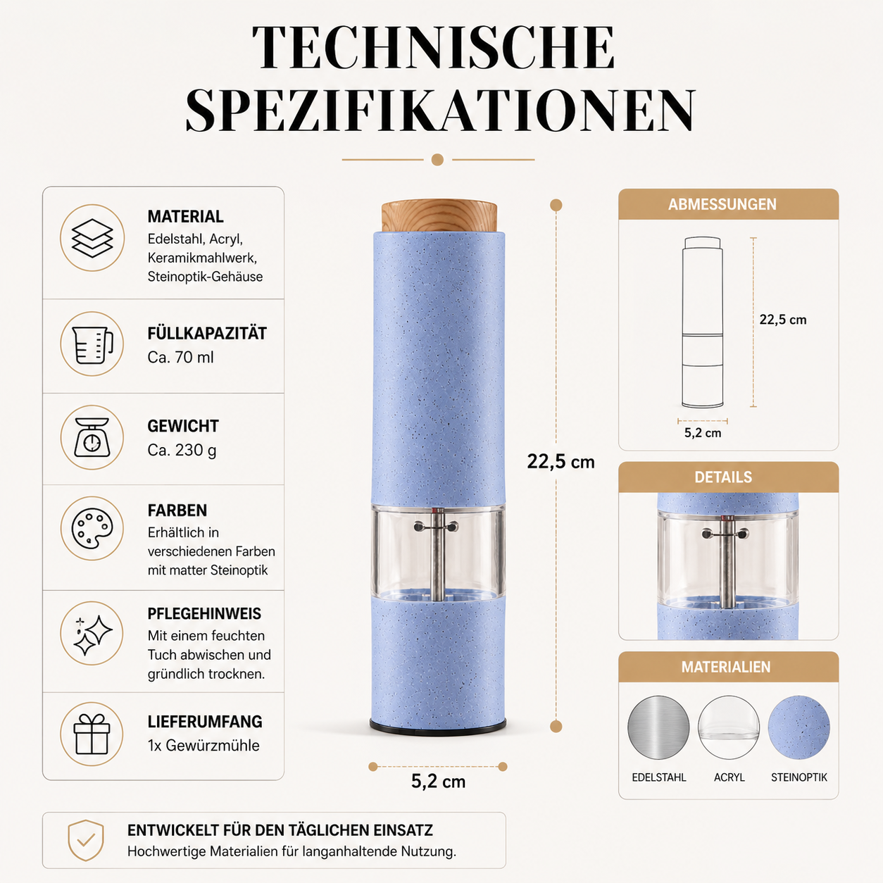 Elektrische Salz- & Pfeffermühle mit LED & Keramikmahlwerk